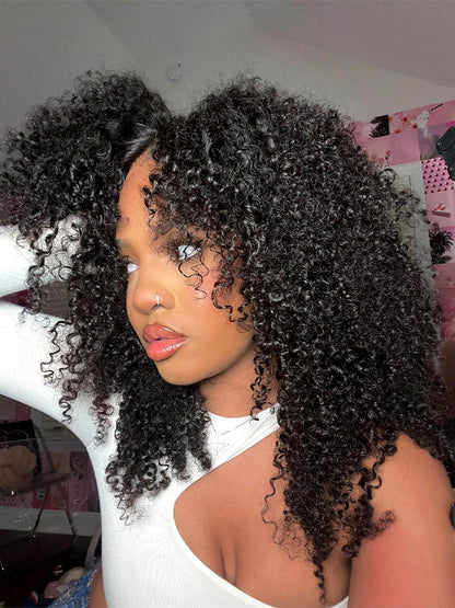 Sleek Ready to go Glueless Kinky Curly wig. Pre plucked and pre bleached with transparent HD lace.