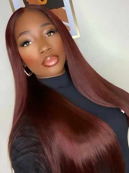 Sleek Pre Plucked Wear Go Glueless Reddish Brown Straight Hair wig.