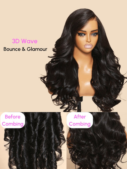 7x5 & 13x4 Glueless Lace Black With Blonde Highlights 3D Body Wave Bleached Knots Wig