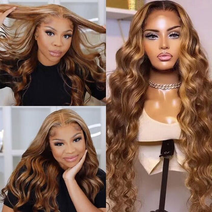 Sleek Glueless HONEY Blonde Highlight wig. Pre everything 180% density.