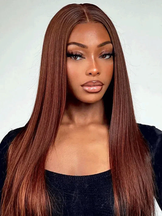 Sleek Pre Plucked Wear Go Glueless Reddish Brown Straight Hair wig.